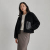 BLANKNYC Faux Fur Shearling Jacket Womens S Black Faux Leather Accents Zip Short