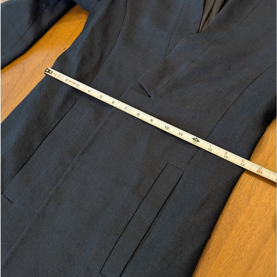 AYR The Coup Linen Blazer Womens 4 Navy No Closure Open Placket Long Sleeve