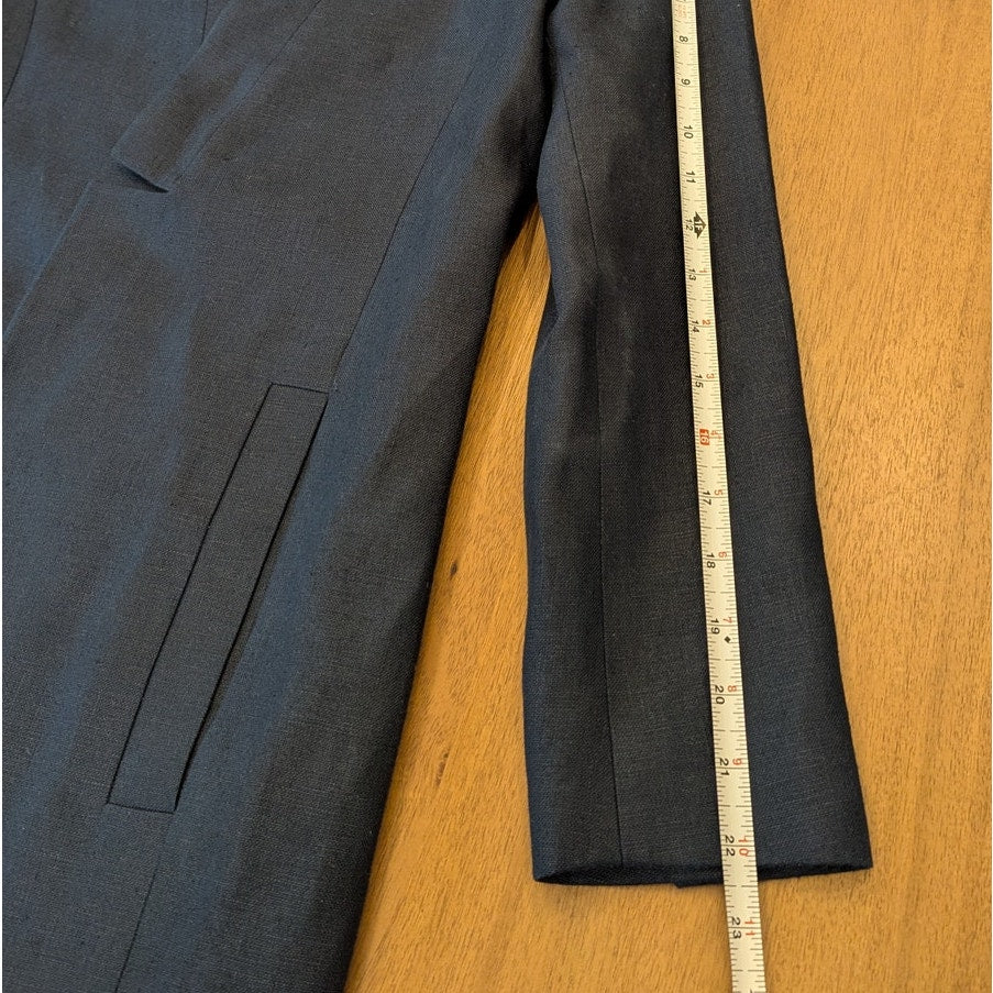 AYR The Coup Linen Blazer Womens 4 Navy No Closure Open Placket Long Sleeve