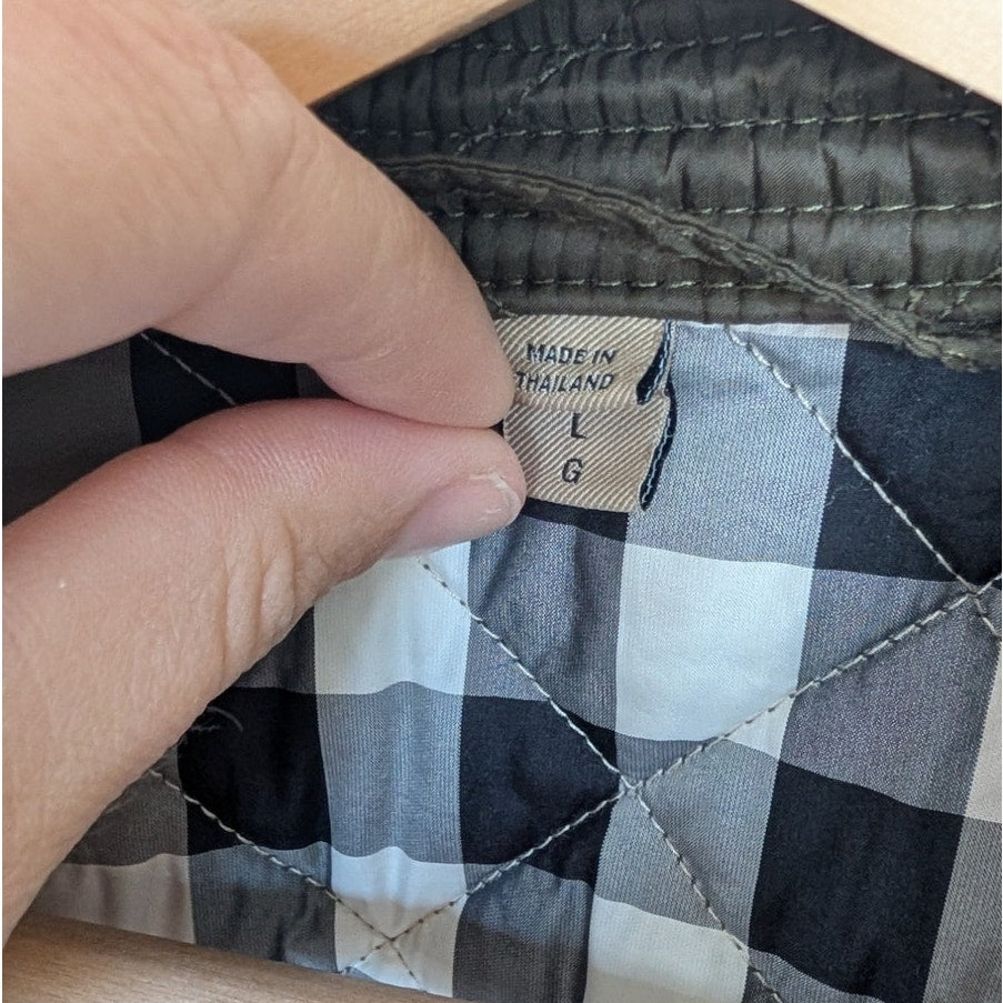 Burberry Quilted Jacket Coat Women's L Green Button Front Long Sleeve Checked