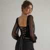 Anthropologie Porridge Black Velvet Lace Tie-Back Blouse Long Sleeve Top, sz XS