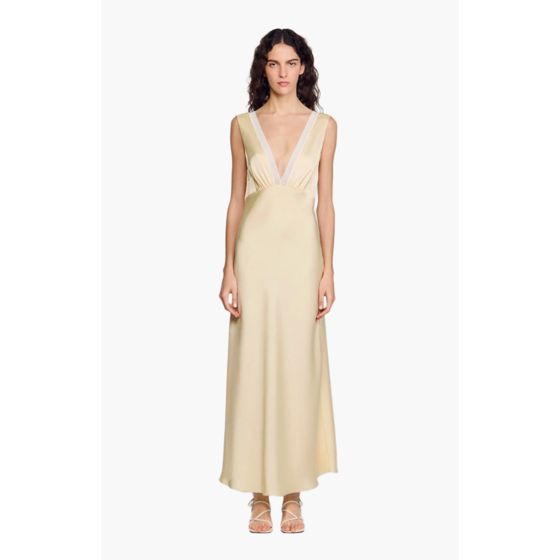 Sandro Noelle Dress Womens FR38/US 6 Satin Sleeveless Slip A-line Midi Maxi NWT