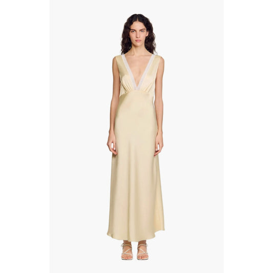 Sandro Noelle Dress Womens FR38/US 6 Satin Sleeveless Slip A-line Midi Maxi NWT