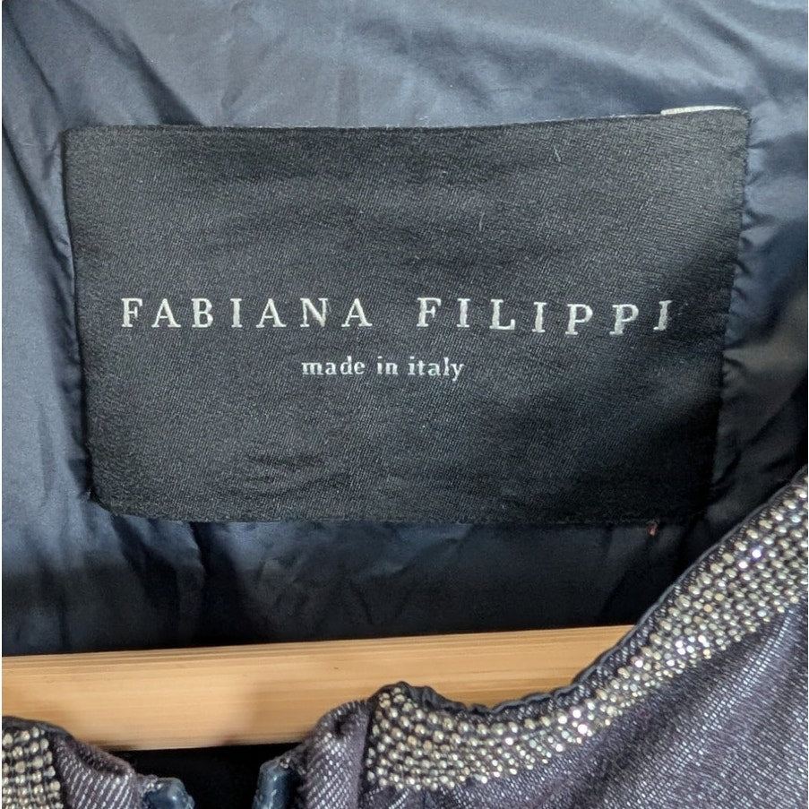 Fabiana Filippi Quilted Denim Short Jacket Womens XL Metallic Embellished Navy