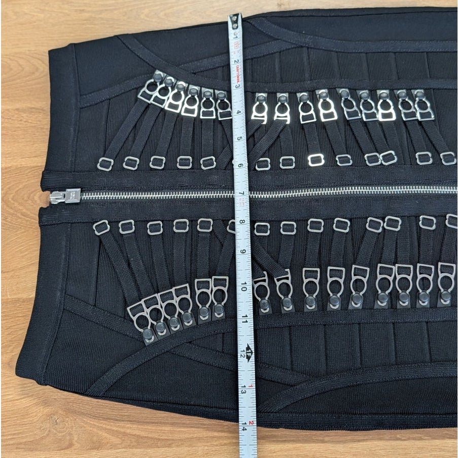 Herve Leger Mikayla Black Buckle Detail Bandage Mini Midi Pencil Skirt XS
