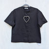 Area Crystal Heart Cutout Relaxed T-shirt Womens XS Black Crewneck Italy NWT