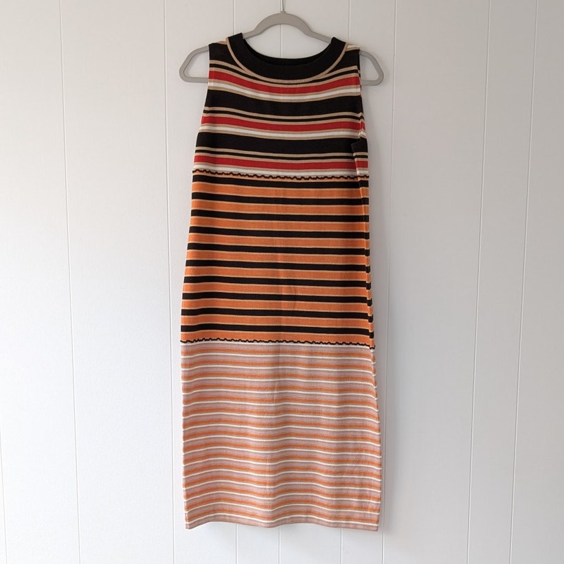 Marni x Uniqlo Brown Merino Wool Blend Striped Orange Knit Midi Dress, size M