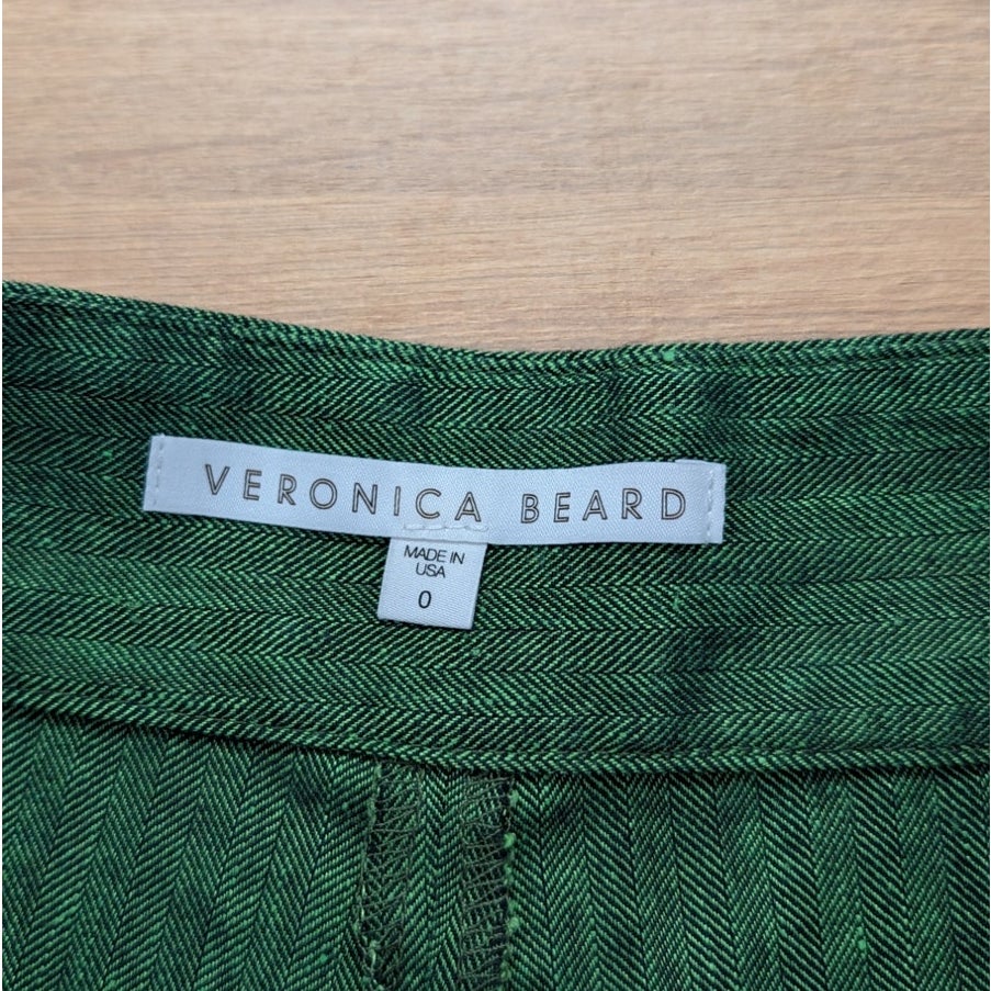 Veronica Beard Linen Cotton Blend Tailored Cuffed Short Women’s 0 Green Mid-rise