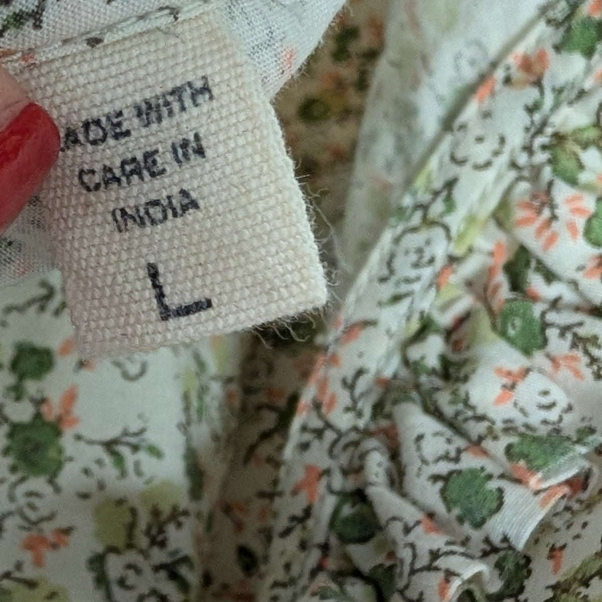 Doen Anusha Floral Print Cotton Midi Dress Womens L Green Summer Nectar Ruffle