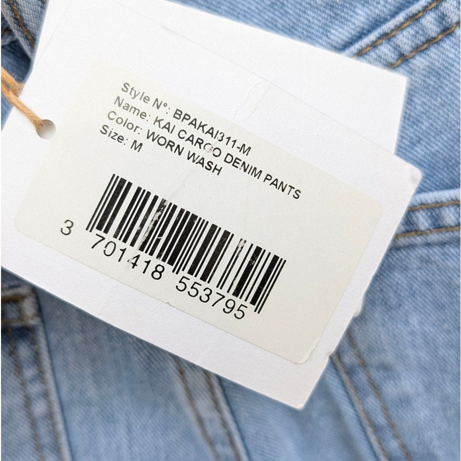 The Frankie Shop Kai Cargo Denim Pants Womens M Worn Wash High-rise Wide Leg NWT