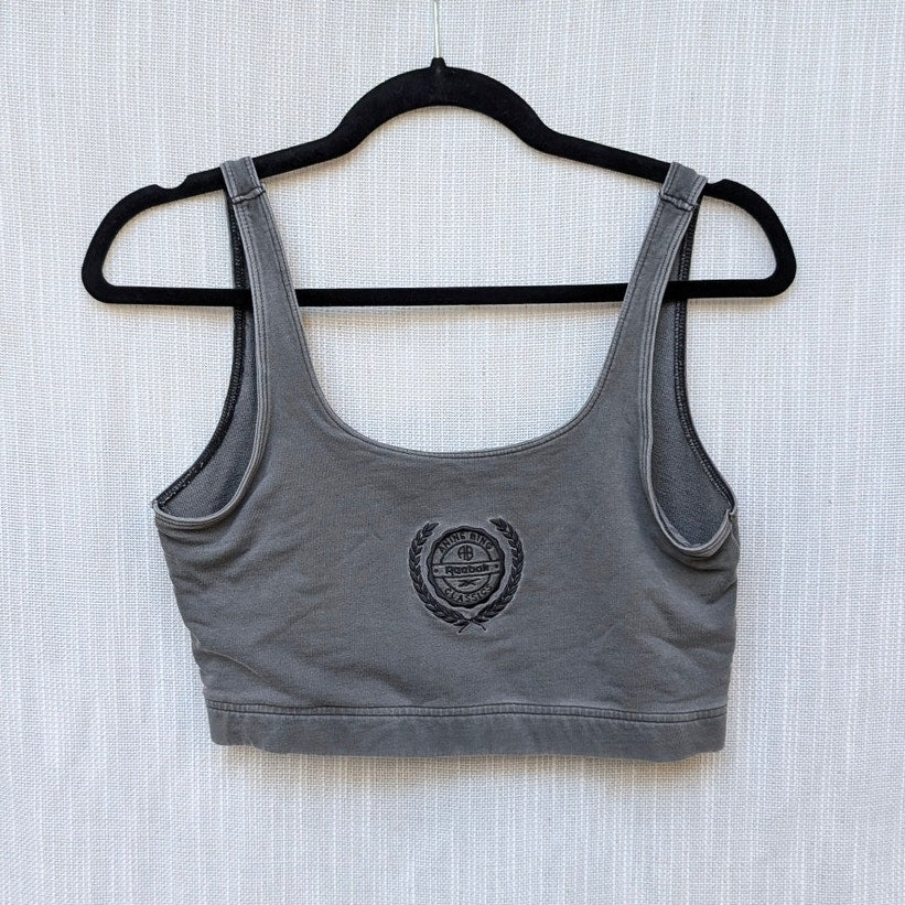 Reebok x Anine Bing Top Womens M Pure Gray Logo Square Neck Bralette Sleeveless