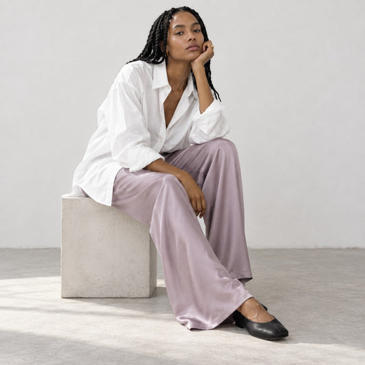 Comme Si Bias Silk Pants In Mauve Womens XL Luxury Relaxed Tailored Designer NWT