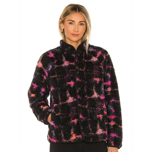 YMC Beach Graffiti Jacquard Fleece Wool Blend Jacket in Black Multi, size S