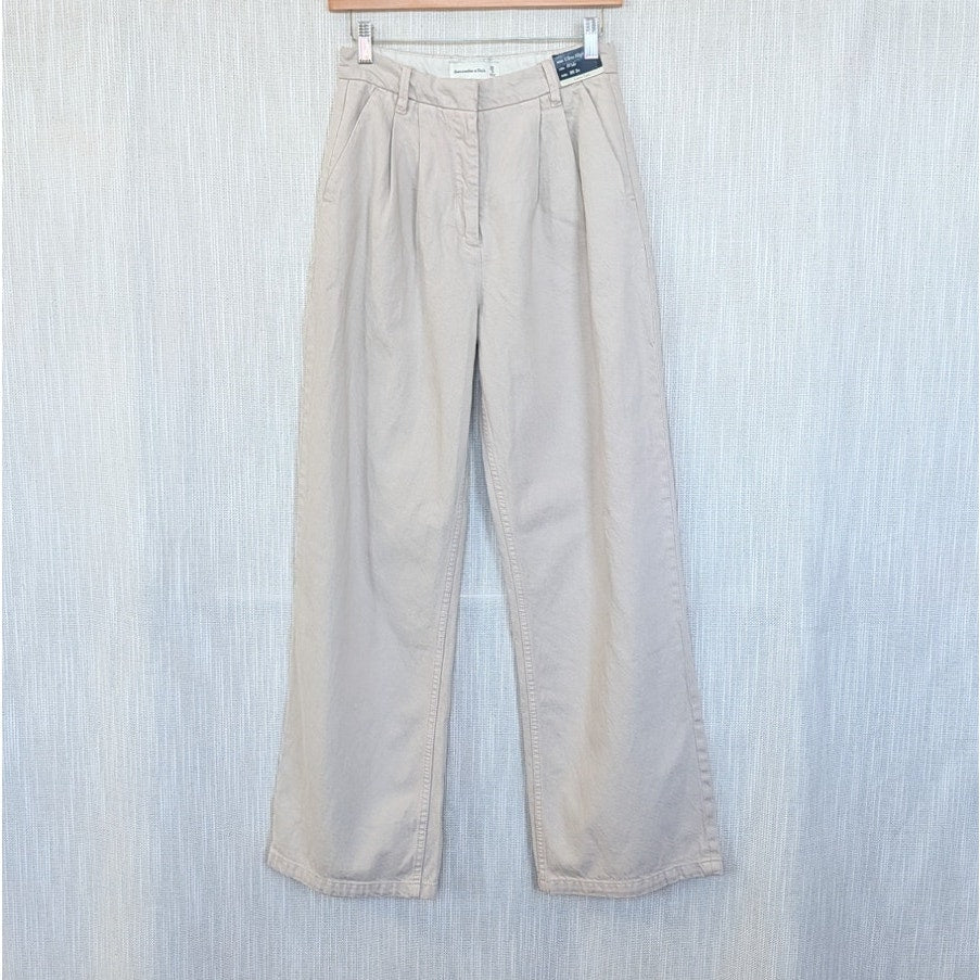 Abercrombie Wide Leg Curve Love Pants Womens 26/2R Ecru High-rise Chino NWT
