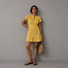 Anthropologie The Somerset Eyelet Mini Dress Womens L Yellow V-neck Short Sleeve