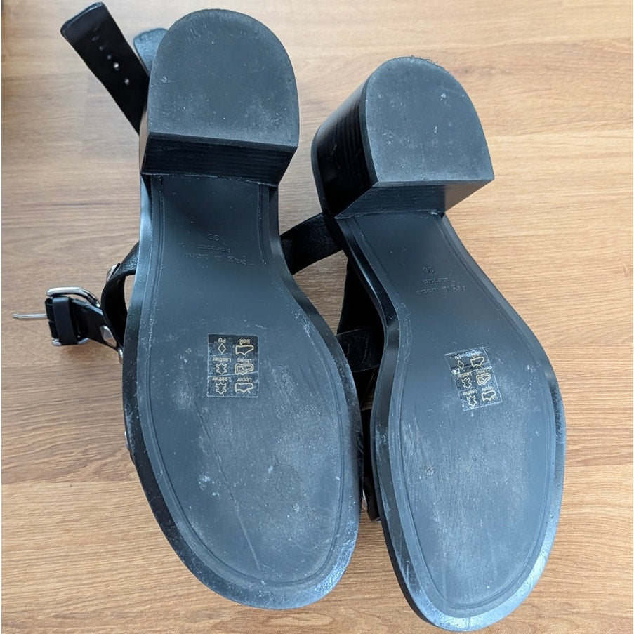 Rag & Bone Geo Stud Block Heeled Sandals Womens 8 Black Leather Wrap Like New