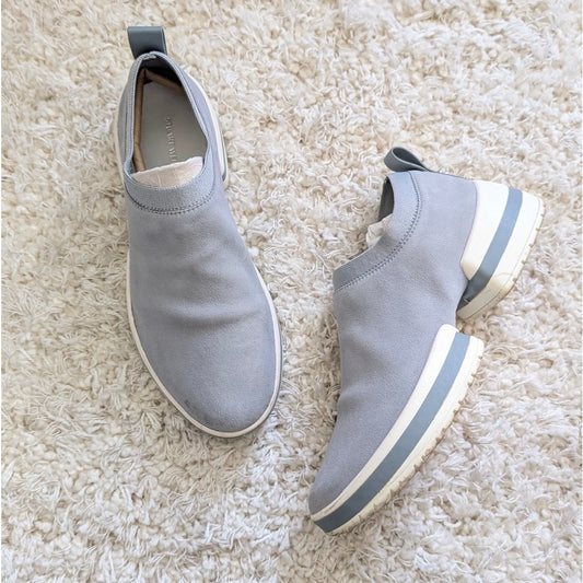 Stuart Weitzman SW-612 Light Gray/Blue Suede Sock Slip-On Sneakers, size 7.5B