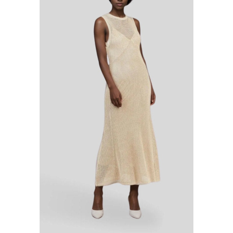 DISSH Ophelia Crochet Maxi Sleeveless Dress in Natural, size L