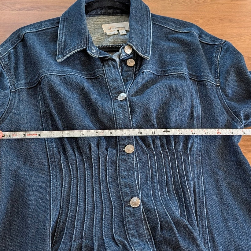 Anthropologie Pleated Denim Shirt Shacket Womens S Blue Long Sleeve Button-up