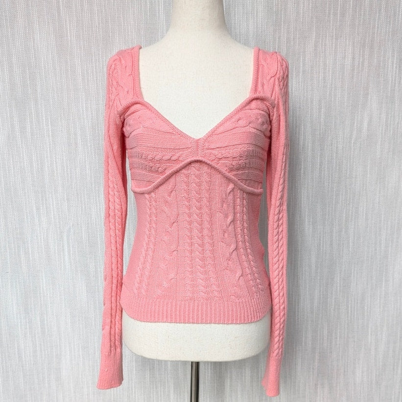 Majorelle Pink Fallone Knit Long Sleeve Sweater, size S