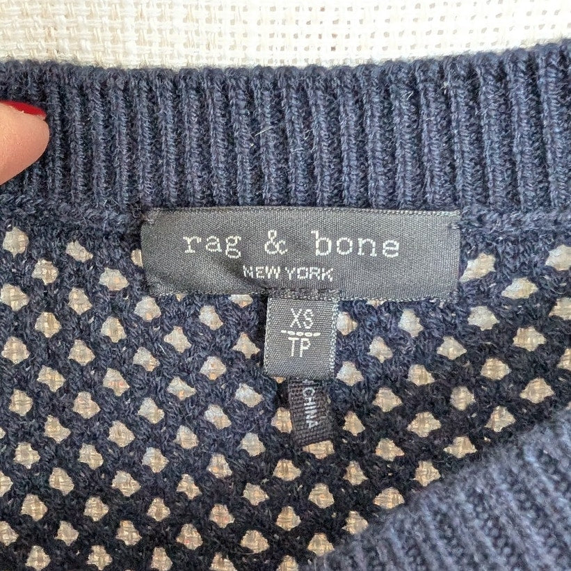 Rag&Bone Sleeveless Vest Top Womens XS Navy Cashmere/Cotton Open Knit