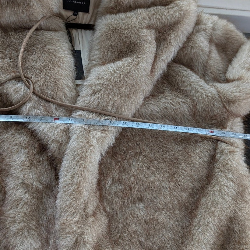 NWT JLuxLabel Ivory/Brown Soft Season Faux Fur Coat, size L/XL