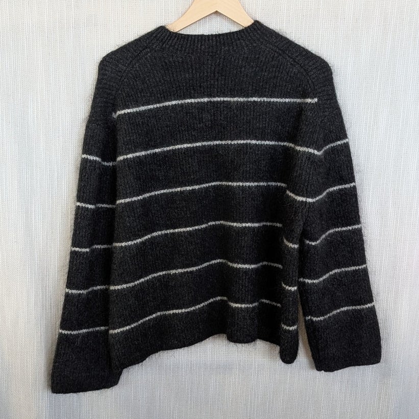 COS Charcoal Striped Alpaca Wool Blend Crewneck Long Sleeve Relaxed Sweater XS