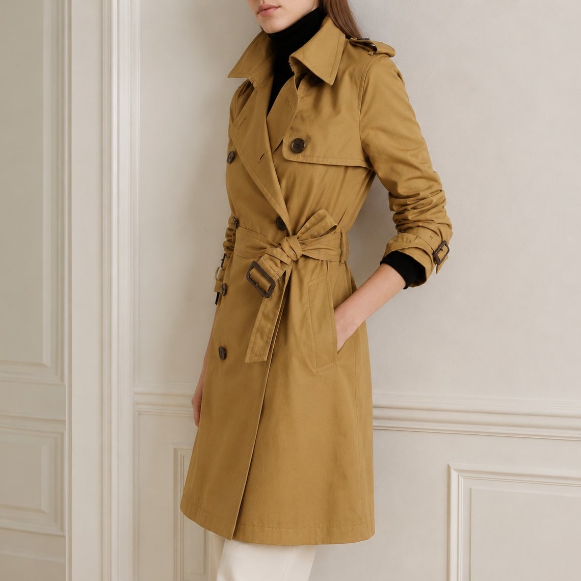 J.Crew City Trench Coat F5341 Womens 2 Tan Double-breasted Cotton Long Sleeve