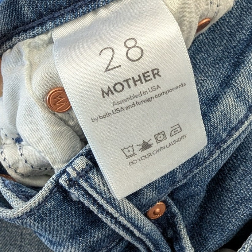 Mother The Half Pipe Flood Jeans Womens 28 Blue High-rise Wide Curved Leg