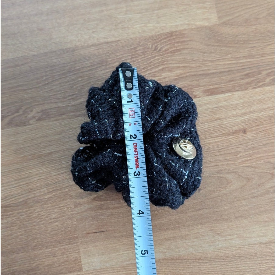 NWOT Anine Bing Camellia Scrunchie Black Tweed Monogram Wool Blend 80s