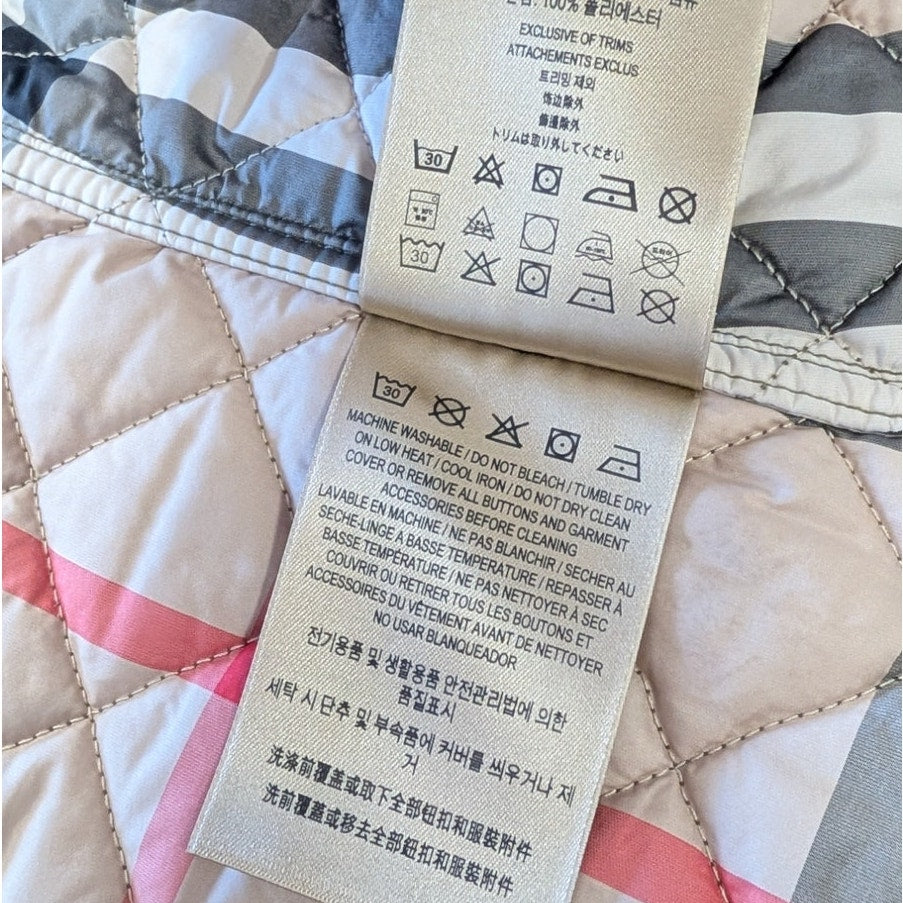 Burberry Quilted Jacket Coat Women's L Green Button Front Long Sleeve Checked