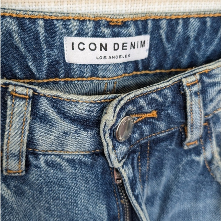 ICON DENIM LA Kiki Jeans Womens 25 Smoke BlueMid-rise Wide Leg Cuffed Hem