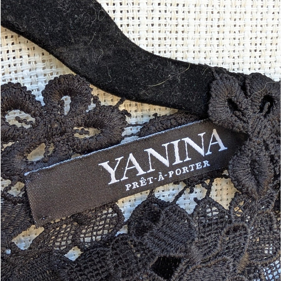 Yanina Prêt-à-porter Lace Dress Womens EU 40/US 8 Black Lace 3/4 Sleeve Midi