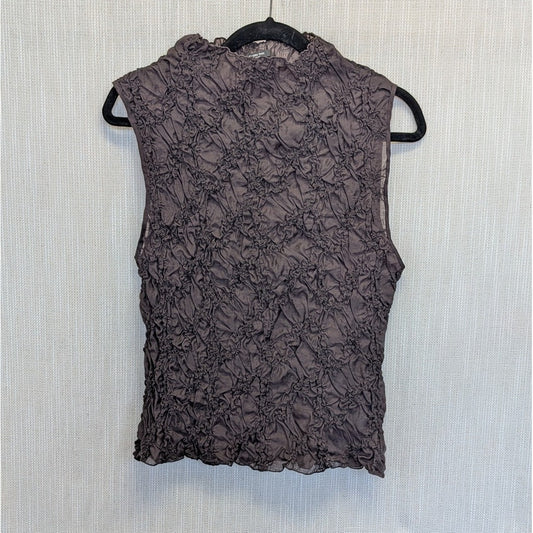 Massimo Dutti Creased-effect Funnel Neck Top 6865/927 Womens L Brown Sleeveless