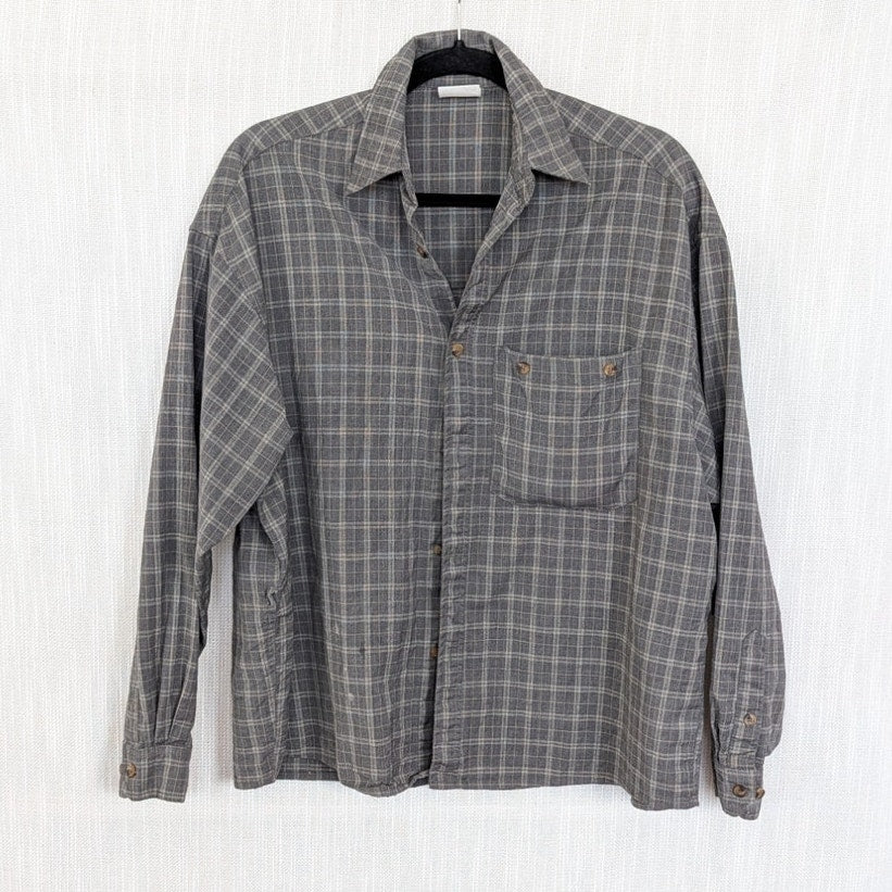 Deiji Studios Wool Check Shirt in Everyday Check Women's XS Gray Plaid Oversized