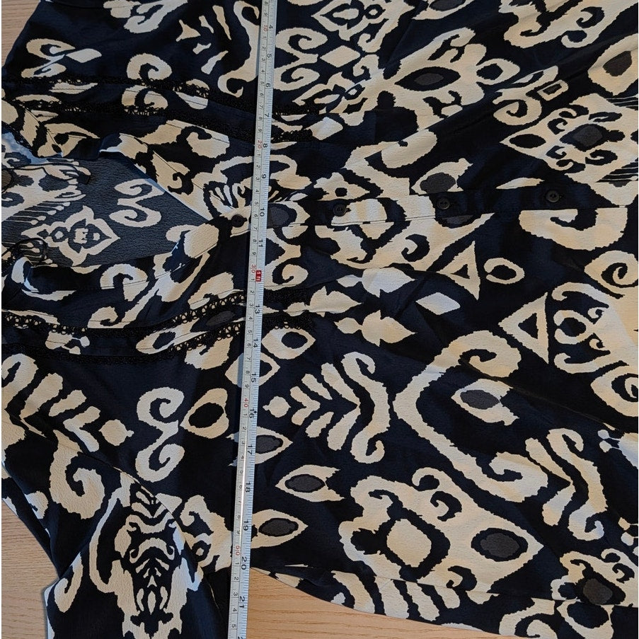 Zara Dress Womens S Black/White Printed Long Sleeve V-neck Relaxed Shirt Mini