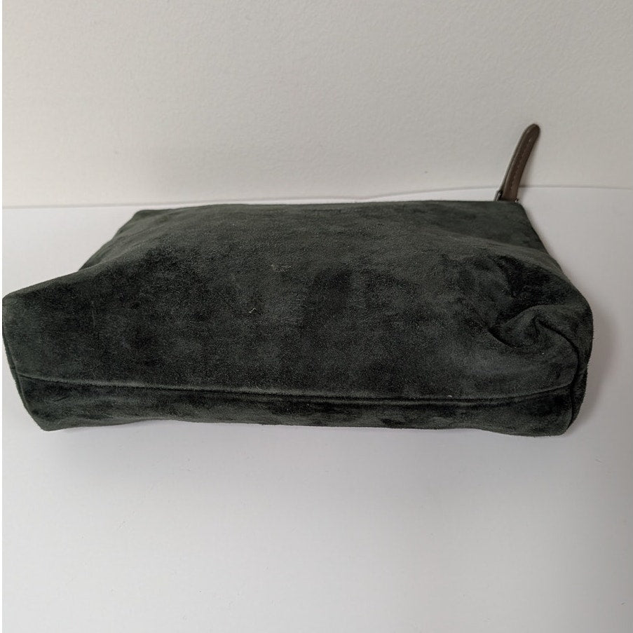Brunello Cucinelli Green Suede Leather Pouch Cosmetic Bag Rare Womens Zipper