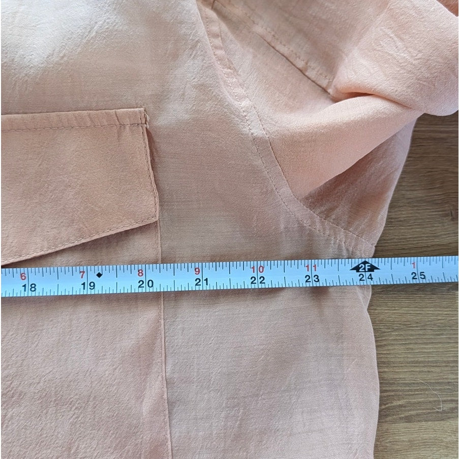 English Factory Shirt Womens S Peach Sheer Button-up Tie Waist Long Sleeve Long