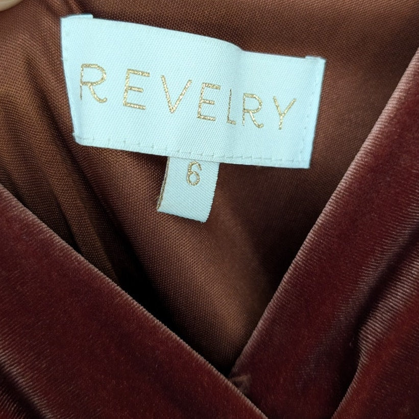 Reverly Vera Velvet V neck Long Sleeve Front Slit Wrap Maxi Dress, size 6