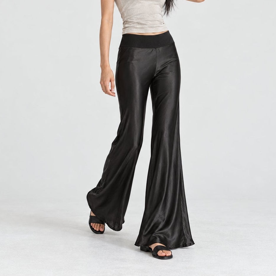 Enza Costa Satin Bias Cut Flare Pants Black Size 2/M