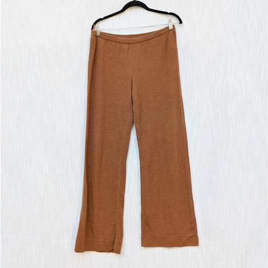 Double D Ranch Knit Pants Womens M Brown Linen Mid-rise Wide Leg Rustic