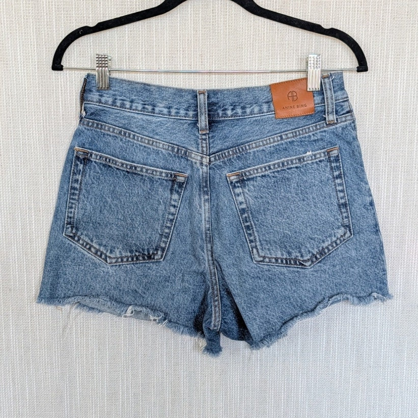 Anine Bing Gina Denim Mini Shorts Womens 27 Blue High-rise Hot