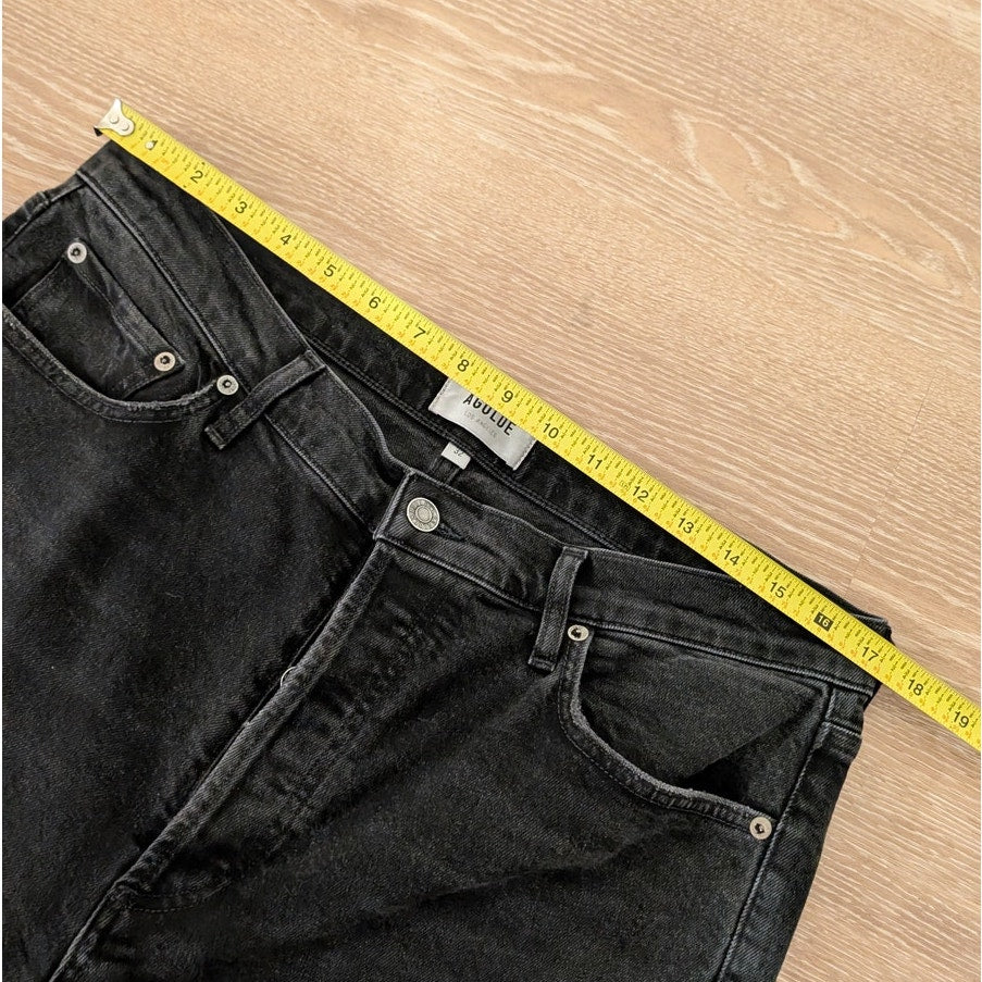 Agolde Nico Black High Rise Slim Fit Cotton Blend Button Skinny Jeans, size 32