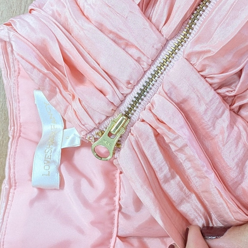 LoveShackFancy Roisen Skirt Womens 0 Pink Crinkled Taffeta A-line Mini