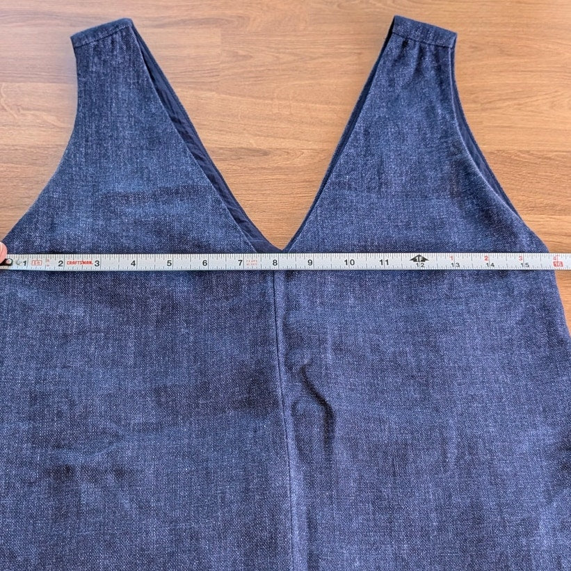 Theory Linen Dress Womens S Navy Sleeveless Deep V-neck Shift A-line Mini