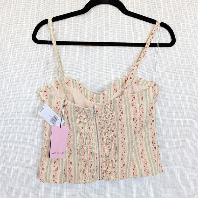 Avec Les Filles Sweetheart Neck Mini Bustier Top Womens L French Stripe NWT