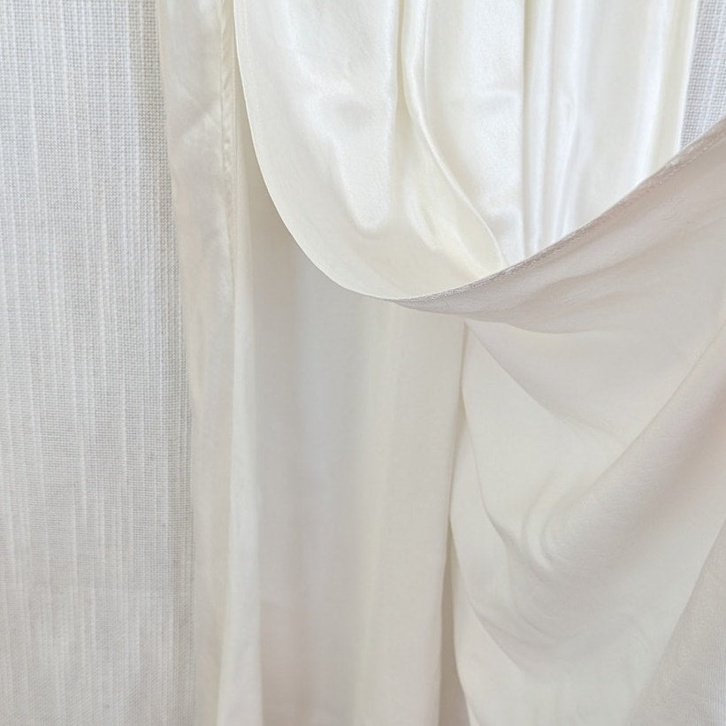 Enza Costa Off-White Satin Slip Maxi Dress Womens 2 Sleeveless Scoop Neck Split