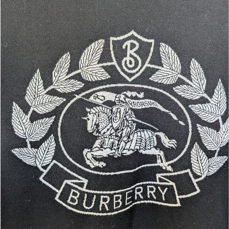 Burberry Bilston Logo Knitted Merino Wool Sweater Unisex Womens L Black Crewneck