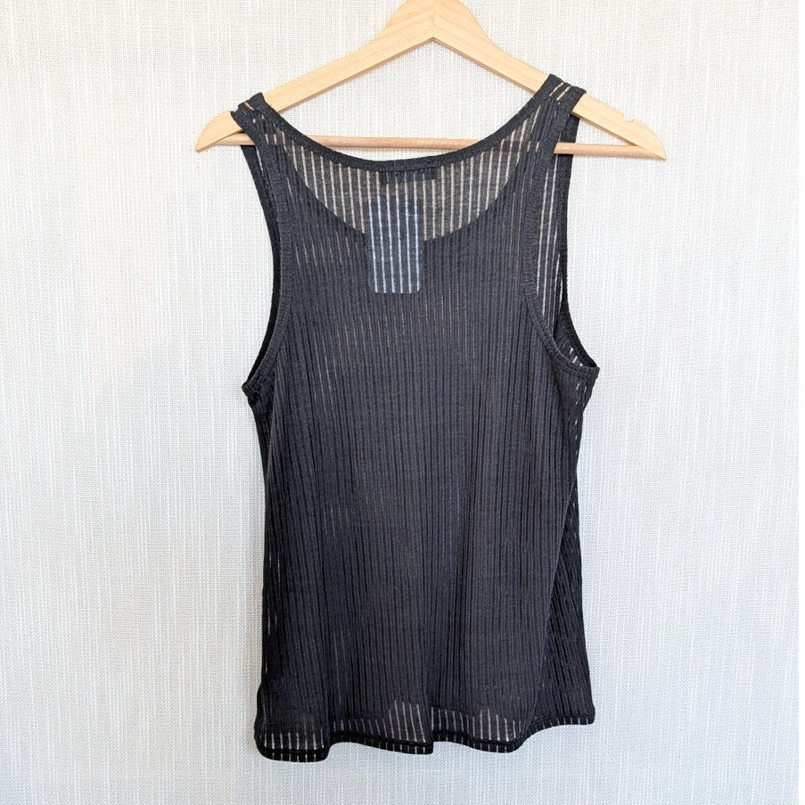 Anine Bing Eugene Tank Womens S Black Sleeveless Rib Jersey Semi-sheer