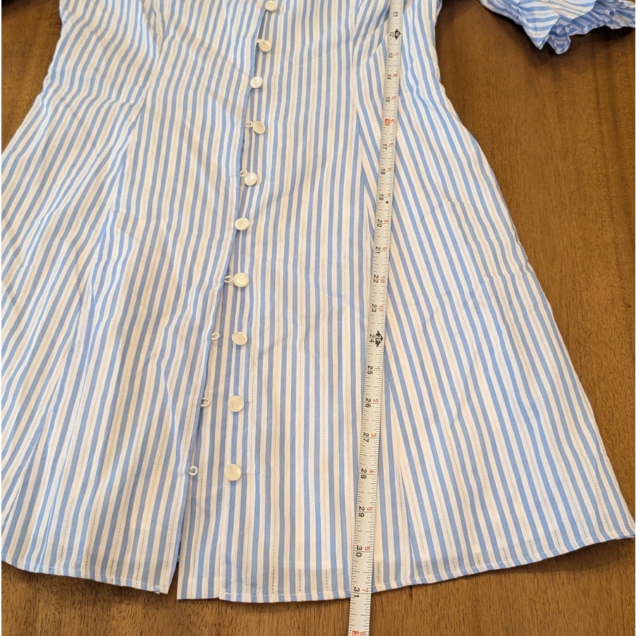 L'Academie Belize Mini Dress Womens XS Sky Striped Cotton Button Front Shirt